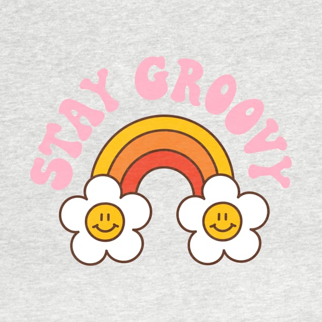 Retro rainbow and daisy with text: Stay groovy by Viaire